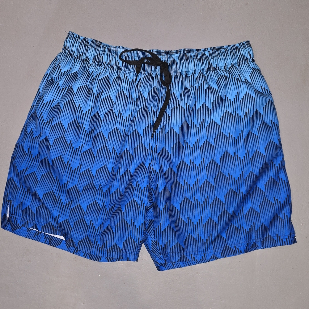 Blue Patterned Swim Shorts